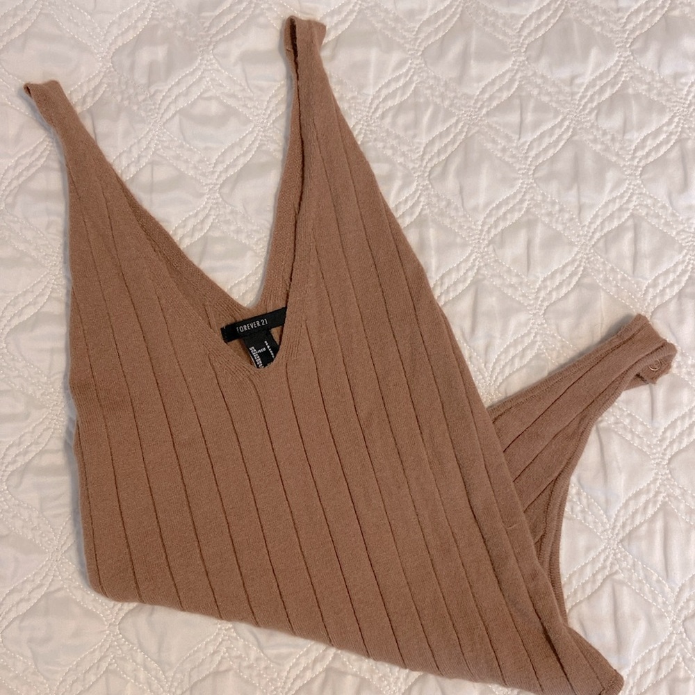 Forever 21 Brown Sweater Knit Vneck Bodysuit - Small
